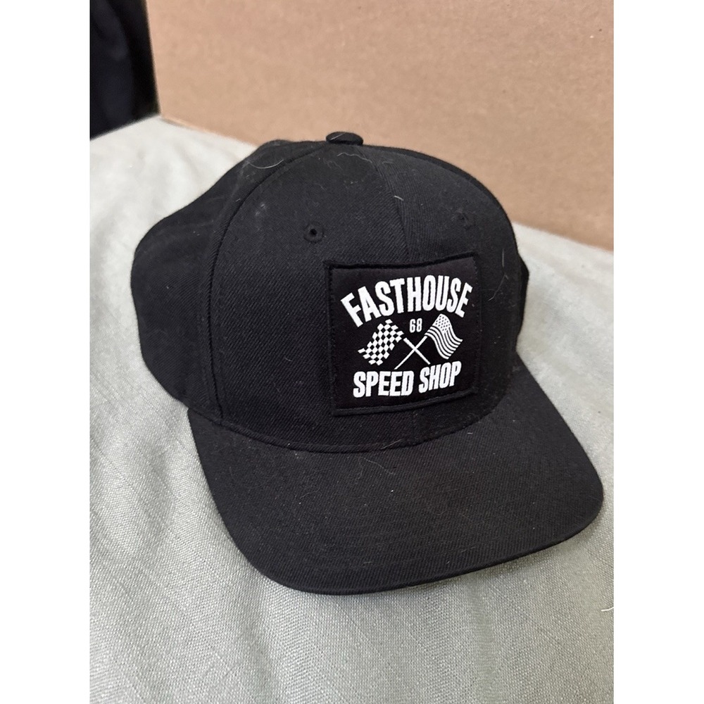 Fasthouse Speed Shop Black Snapback Hat Flat Brim Moto Racing Cap Adjustable